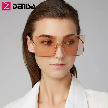 DENISA Overdimensionerede Uindfattede Solbriller Kvinder 2020 Trendy Square Solbriller Luksus Brand Design Flad Top Linse UV400 Briller G17258