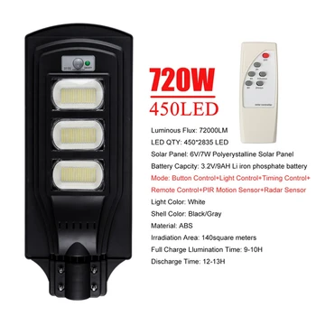 240W 480W 720W LED Solar Light Solar Wall Street Lys Vandtæt Lampe Radar PIR bevægelsesføler Gade Lys for Offentlig Have