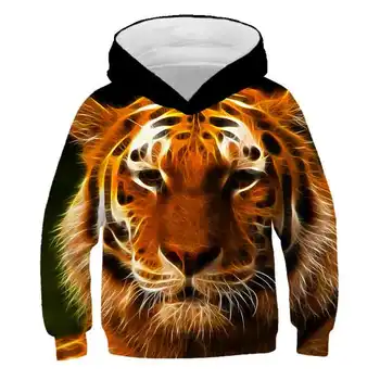 Tiger Drenge Hættetrøjer 3D Digital Udskrivning Tiger Drenge hættetrøjer Stor Størrelse Casual Børn Sweater 4-14 År Kid Tøj 2020 ny