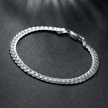 925 Sølv 5MM 20CM Sidelæns-Armbånd-Mænd Mode Armbånd Smykker Gaver