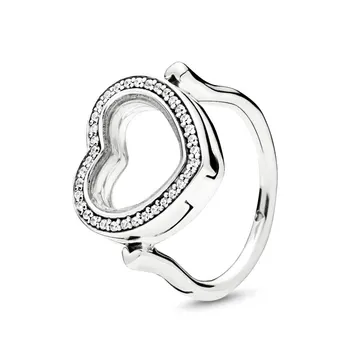 Mode Klassiske S925 Dråbeformet Silhuet, Sammenslyngede Kredse Logo & Sparkle Ring, Medaljoner Logo, Mousserende Hjerte Ring