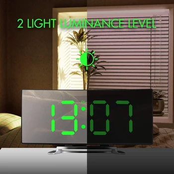 Digital Vækkeur, 7 Tommer Buede Dæmpbar LED Sn Digital Ur til Børn Soveværelset, Grøn Stort Antal Ur, Let Sma
