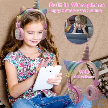 Søde Enhjørninger Børn Hovedtelefon Musik Stereo Bluetooth 5.0 Øretelefon til Mystiker Phone Music Stereo Headset Piger Døtre Gave