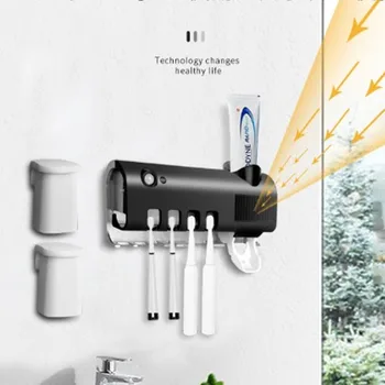 Nye Husstand Solens Ultraviolette Tandbørste Sterilisator vægmonteret tandbørsteholder Automatisk Tandpasta Dispenser Badeværelse Sæt