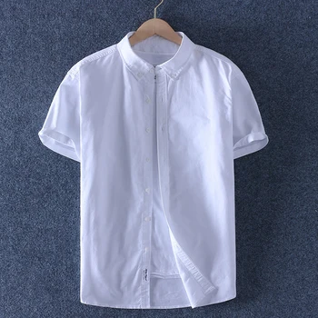 2020 Schinteon Mænd Sommeren Oxford kortærmede Afslappet Slank Skjorte Bomuld Shirts Turn-down Krave Helt Nye Ankomst