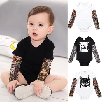 Mode Spædbarn Baby Drenge Romper Lange Ærme Tatoveringer Print Rock Børn Dreng Baby Tøj Sparkedragt Sæt Tøj MBR039-1