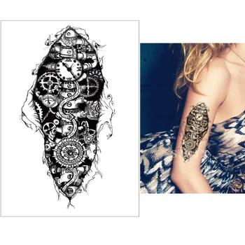 Midlertidig falske tatoveringer klistermærker wolf tandede gear blomst demon maskiner Sort vandtæt tatoveringer mærkat mænd kvinder Halv arm