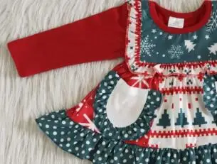Nye Christmas Girl Outfit Lomme juletræ Hjorte Grøn Stribet Polka Dot Girl ' s bell-bund bukser Boutique-2 delt Sæt