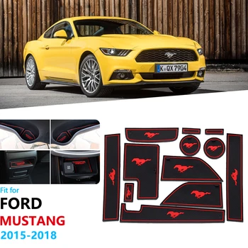Anti-Slip Gummi Gate Slot Cup Mat for Ford Mustang 2016 2017 2018 2019 6th Gen S550 EcoBoost Eksport GT Døren Groove Mat