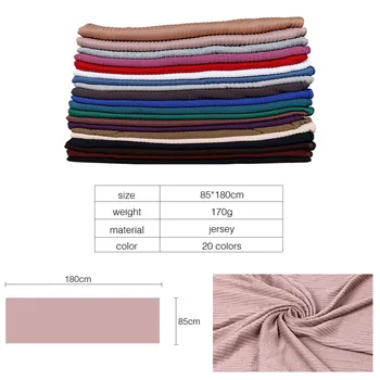 20 Farver Mode Rynke Jersey Tørklæde Hijab Bomuld Almindelig Elasticitet Sjaler Crinkle Hijab Lang Muslimske Wrap dit Hoved Forfang 180*85Cm