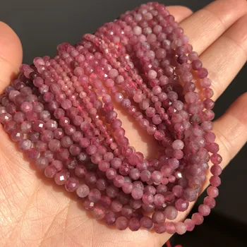 Naturlige Pink Turmalin Sten Perle Facetteret Løs Runde Spacer Perler til Smykker at Gøre DIY Armbånd Halskæde Tilbehør 2 3 4mm