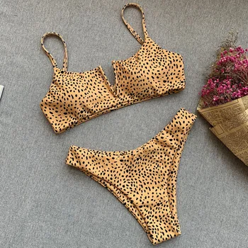 Nye 2019 Polka dot Bøjle Bikini kvinder med Høje Ben cut badetøj kvindelige Ribbet badedragt Brazilian Bikini sæt Sexet badedragt