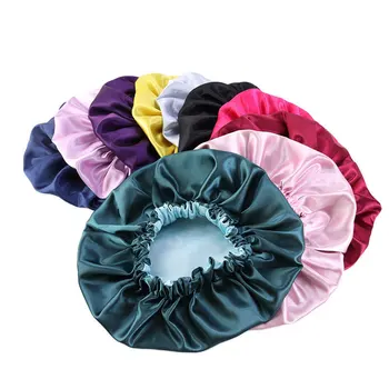 Nye Sort Kvinder Stor Størrelse Skønhed Dobbelt lag Satin Silke Bonnet Sleep Night Cap Head Cover Bonnet Hat til For Curly Spændstig Hår