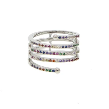 Mode multi wrap micro bane cz regnbue ringen trendy fashion design rejste guld sølv farve farverige cz finger ringe