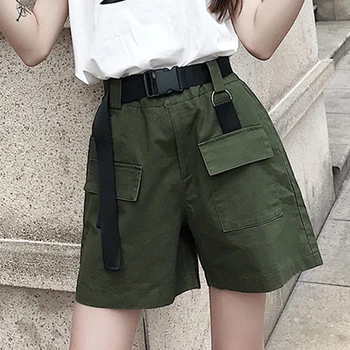 Plus Size Kvinder Sommer Shorts Med Bælte 2019 Mode Casual Streetwear Cargo Shorts Feminino Army Grøn Kort Femme kort mujer