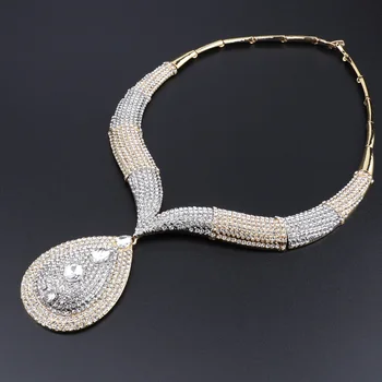 Nye Dubai Smykker Sæt til Kvinder Guld Farve Vandet Falde Form Pendel Krystal Halskæde, Øreringe, Armbånd, Ring Party Fine Smykker