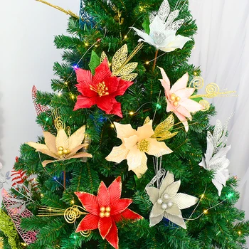 3pcs Kunstige Jul Blomster, Glitter Falske Blomster juletræspynt Glædelig Jul Dekorationer til Hjemmet nytår
