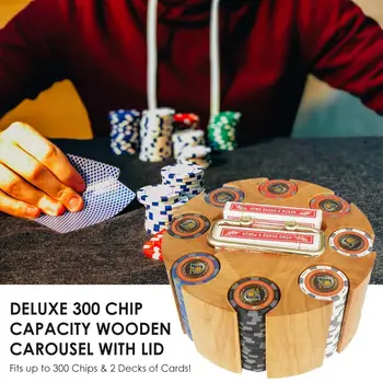 Wooden Poker Chip Sæt Med Stor Kapacitet Karrusel Tilfælde Rotation Opbevaring Bakke Chip Opbevaring Pladespilleren For Poker, Blackjack 2021