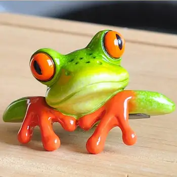 Selvklæbende Harpiks Frog Figurer Lille Frø Dekorativt Ornament Computer Mærkat for at Have Kontor Indretning Hylde Kabinet Skærm