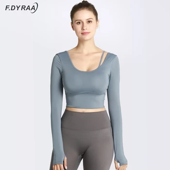 F. DYRAA Lange Ærme Yoga-Shirt Crop Tops Kvinder skulderrem Træning Toppe Trænings-og Kører Sport T-Shirts Uddannelse Sportstøj