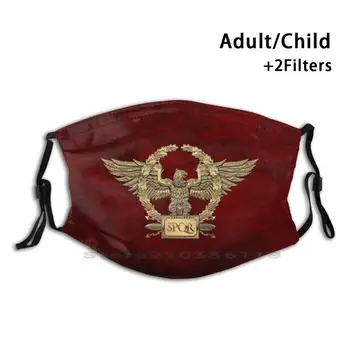 Guld Roman Imperial Eagle - Spqr Special Edition Over Rødt Fløjl Print Genanvendelige Maske Pm2.5 Filter Ansigtsmaske Børn Roman Roman