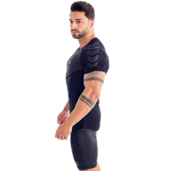 Mænd Sports t-shirt tights høj-elastisk uddannelse shirt quick-tørring mænd tøj kort-langærmet træning Tee Toppe