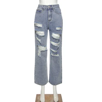 Y2k Patchwork Baggy Jeans Kvinder Hul Indie Æstetiske Mødre Jeans Til Pige Streetwear 2000 Vintage Punk Blå Lige Denim Bukser