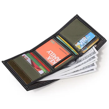 Herre Trifold Kort Pung Med ID Vindue Enkelt Velcro-Kort Holder Taske Børns Lærred Lille Lomme Mønt Pung