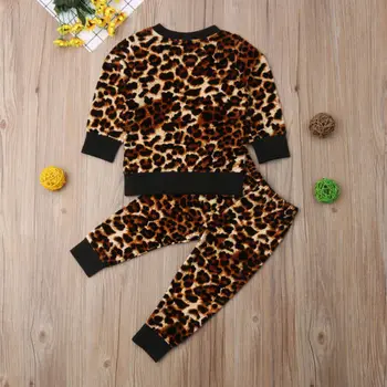 Nye Arrivels Toddler Børn Leopard Tøj Sæt Baby Piger Velour Top Sweatshirt Bukser Tøj Tøj