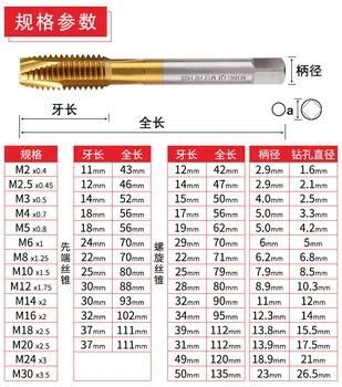 Høj kvalitet Spiral groove tryk på M3 M4 M6 M8 M10 lige slot maskine skrue og dø plug sæt for titanium-belagte high-speed stål