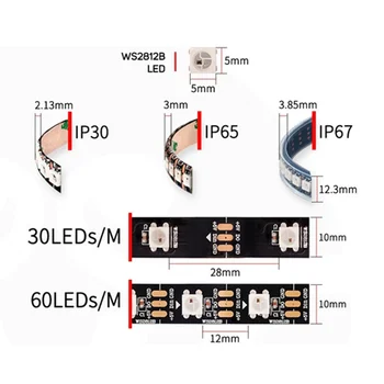 RGB Led Strip Vandtæt ws2811 ws2812 5m 5 12 V 5050 led lysbånd 5v og 12v 30/60/144 led/m ws2812b Drøm Farve led Stribe Tape