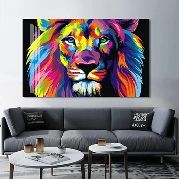Farverige Lion Sort Baggrund-Tapet Væg Kunst, Lærred Maleri Plakat Udskrive Billeder til stuen Hjem boligindretning