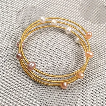 Kobber kvindelige pink pearl armbånd, simple mode part smykker personlighed gave perle størrelse 7-8mm