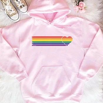 Fashion Design, Retro Hjerte Strip med Gay Pride Regnbuens Farver Hoodie ren bomuld pullovere t Lgbt Lesbiske grafisk søde toppe