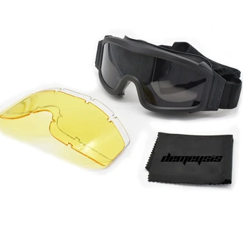 Airsoft UV400 Beskyttelsesbriller Vindtæt Taktiske 3 Linse Hær Goggle Camping Vandring Cykling Skydning Udendørs Sports Briller