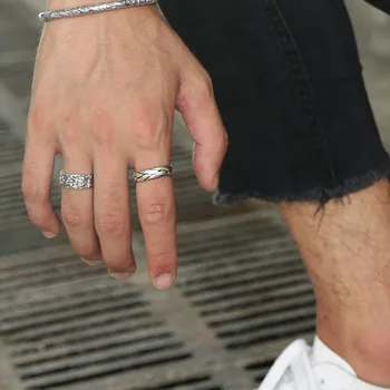 Mænds Mode Personlighed Ring i Sølv Forgyldt Udskåret Blad Ring Motorcykel Party-Punk Finger Ring Cool Business Ringe Mænds Smykker