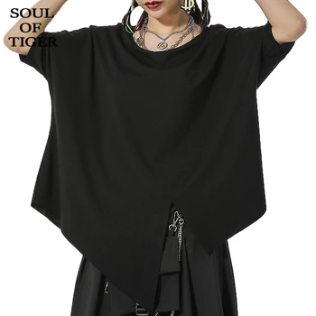 SJÆL TIGER 2020 koreansk Mode Streetwear Damer Sommer Bomuld t-Shirts Dame Løs Sort T-shirts Kvindelige Punk Stil Toppe