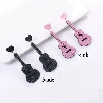 New Fashion Pink Shiny Glitter Guitar Acrylic Drop Earrings For Women Geometric Glitter Powder Long Dangle Earring Party Jewelry