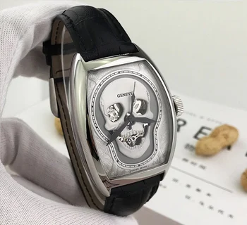 Skelet læder armbåndsur quartz tonneau ure Top luksus mærke Herre ur gave Designer reloj