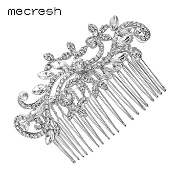 Mecresh Blomst Krystal Bryllup Hår Tilbehør Sølv Farve Brude Hår Kamme Tiara Krone Europæiske Smykker Julegave FS001