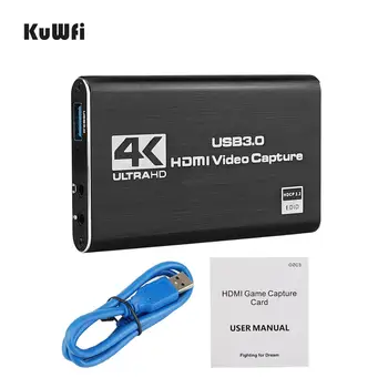 KuWFi Video Capture-Kort 4K HD 1080P USB 3.0 Video Capture Spil-Selskab Live Streaming Mikrofon HD 1080P Optagelse Box