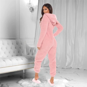Velvet Fleece Jumpsuits Til Kvinder Et Stykke Tøj Kvinder Hooded Sparkedragt Med Lynlås Vinter Søde Bløde Pyjamas For Kvinder