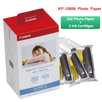 KP-108IN 100*148 mm-Fotopapir og 3 Blækpatron til Canon Selphy CP-Serien Foto Printer CP800 CP910 CP1200 CP1300