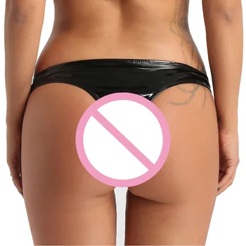Kvinder Open Crotch Panties Undertøj Sexet Lingeri bikini trusser Våde Look Patent Læder High Cut Mini Trusser bunden badedragt