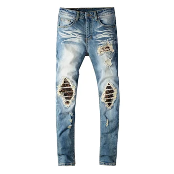 High Street Fashion Mænd Jeans Retro Blå Slim Fit Ødelagt Ripped Jeans Mænd Punk Bukser Patchwork Designer Hip Hop Jeans Til Mænd