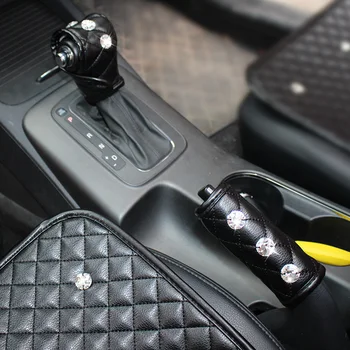 Høj Kvalitet Krystal PVC Læder Bil Håndbremse Greb Dækker Gearskifter Hånd Bremse Diamante Auto Interiør Tilbehør til Kvinder