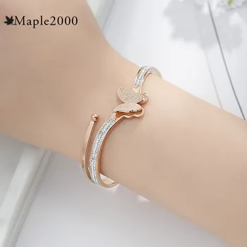 2021 nye mode rustfrit stål foråret hånd smykker butterfly titanium stål armbånd kvindelige enkel rose guld armbånd