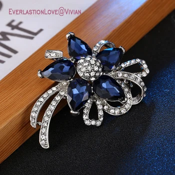 SQ Vintage blomst Krystal Brocher for Kvinders pige Broche pin-Mode smykker blå rhinestone broche pins kvinder pin Tilbehør
