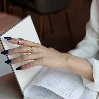 Fokus Lys Luksus S925 Sterling Sølv Hule Geometrisk runde Ring for Kvinder Ins Enkel Åbning Index Finger Ring Seneste