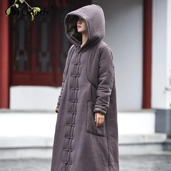 OriGoods Kinesisk stil Lang Vinter Frakke Kvinder Varmt Plus size Parka Coat Nyhed Oprindelige Polstret Lang Jakke Parka Outwear B242
